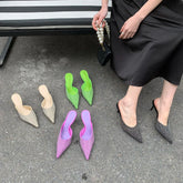 LBSFY  -   Women Sandals Slides Thin HigH Heels Black Green Purple Beige Summer Outside Mules Shoes Stiletto Party Pumps 35-39